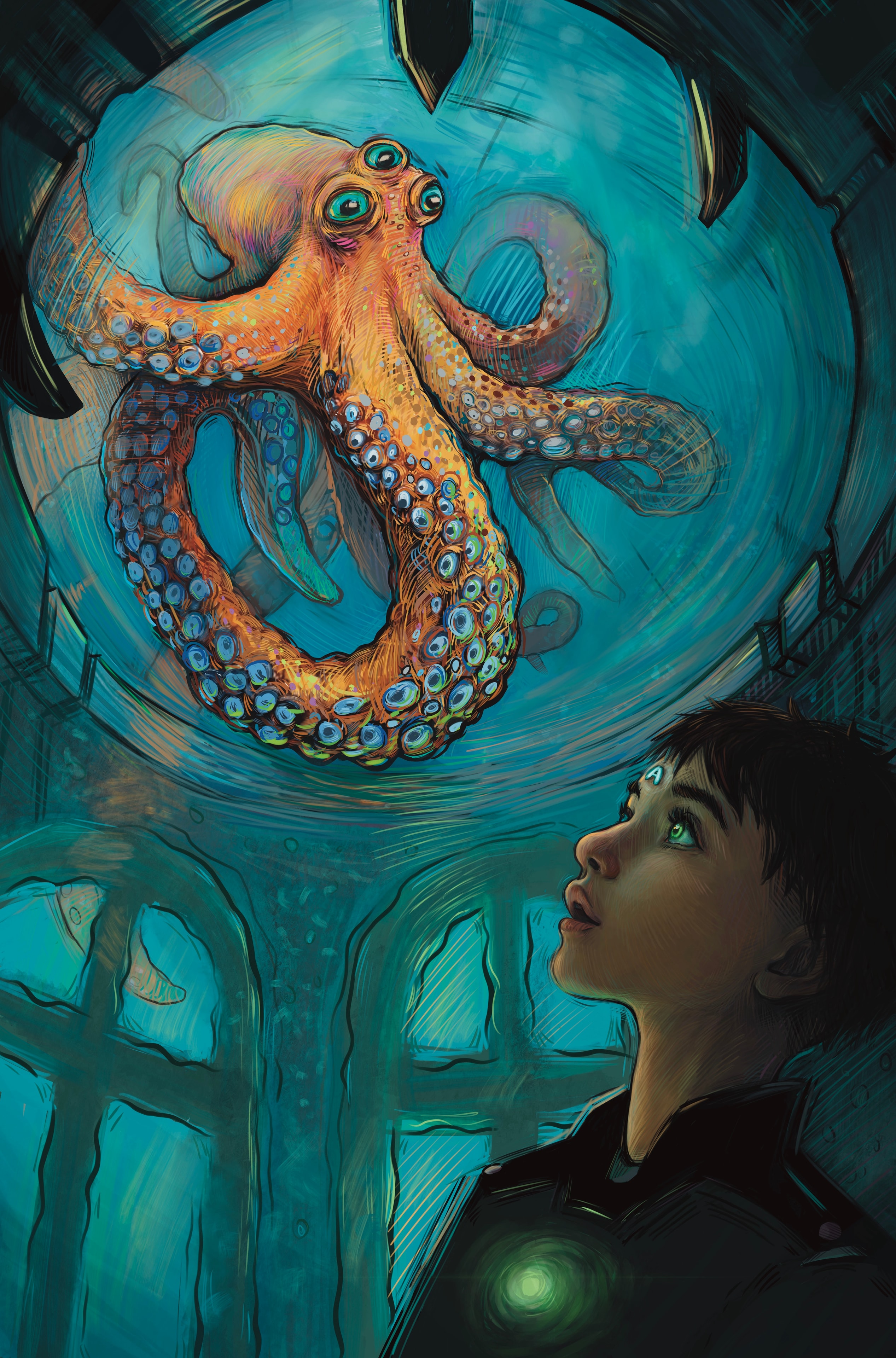 Book cover illustration — underwater scene with octopus