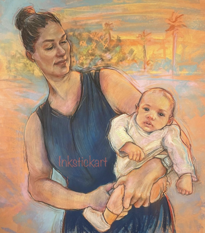 Mother and baby portrait — finished colored pencil painting