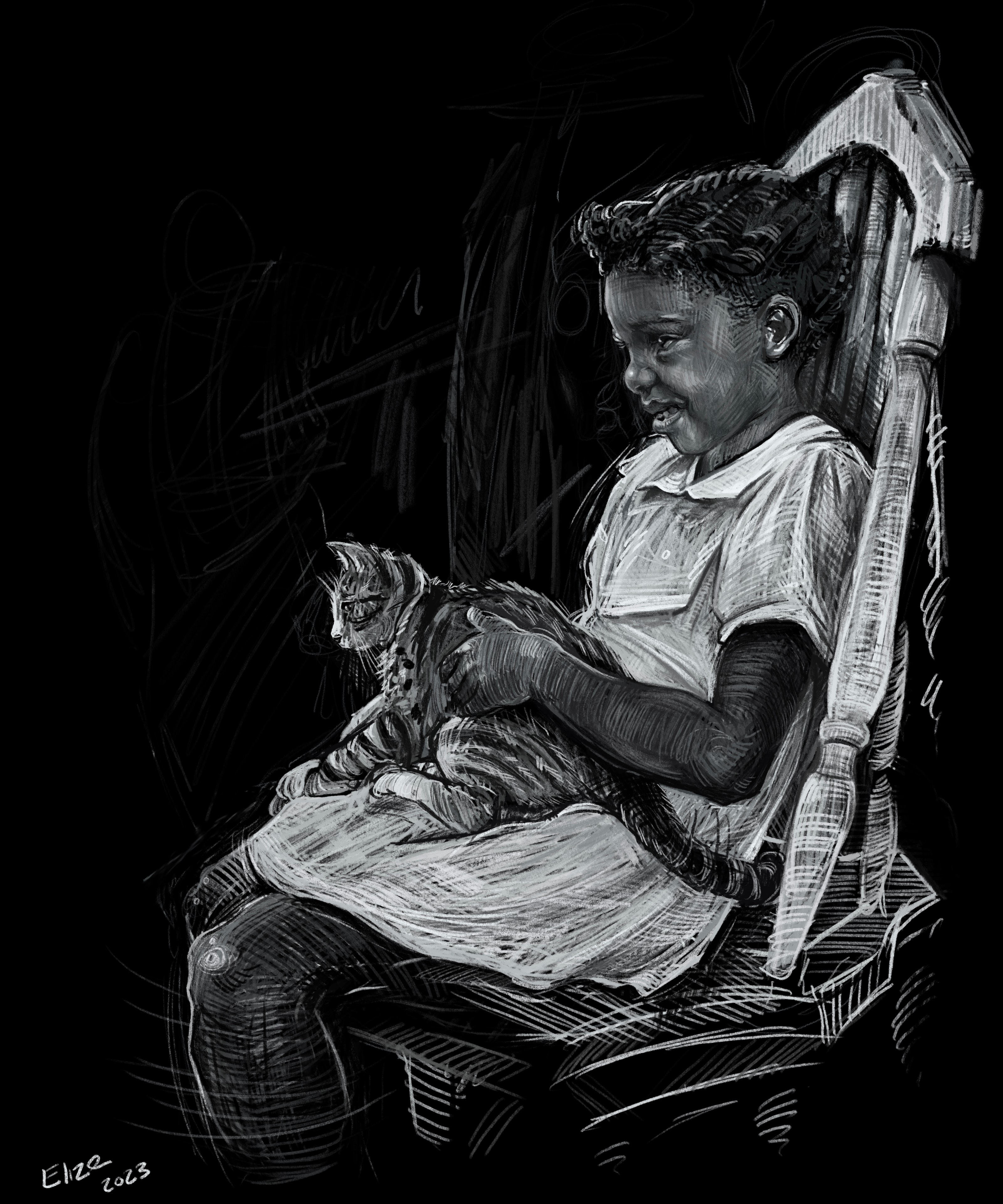 Girl with Cat — digital art by Elize McKelvey