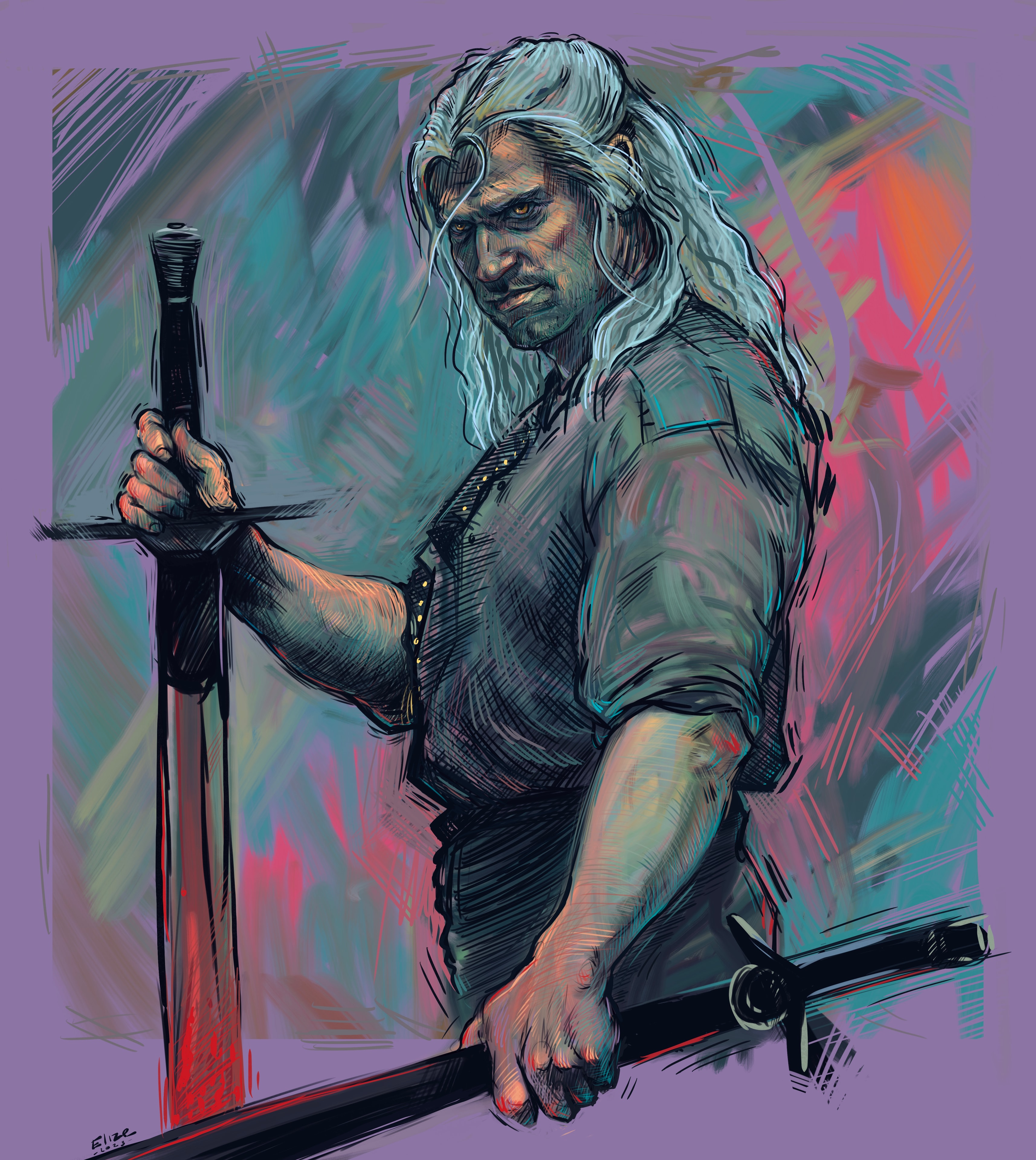 Geralt of Rivia — digital art by Elize McKelvey