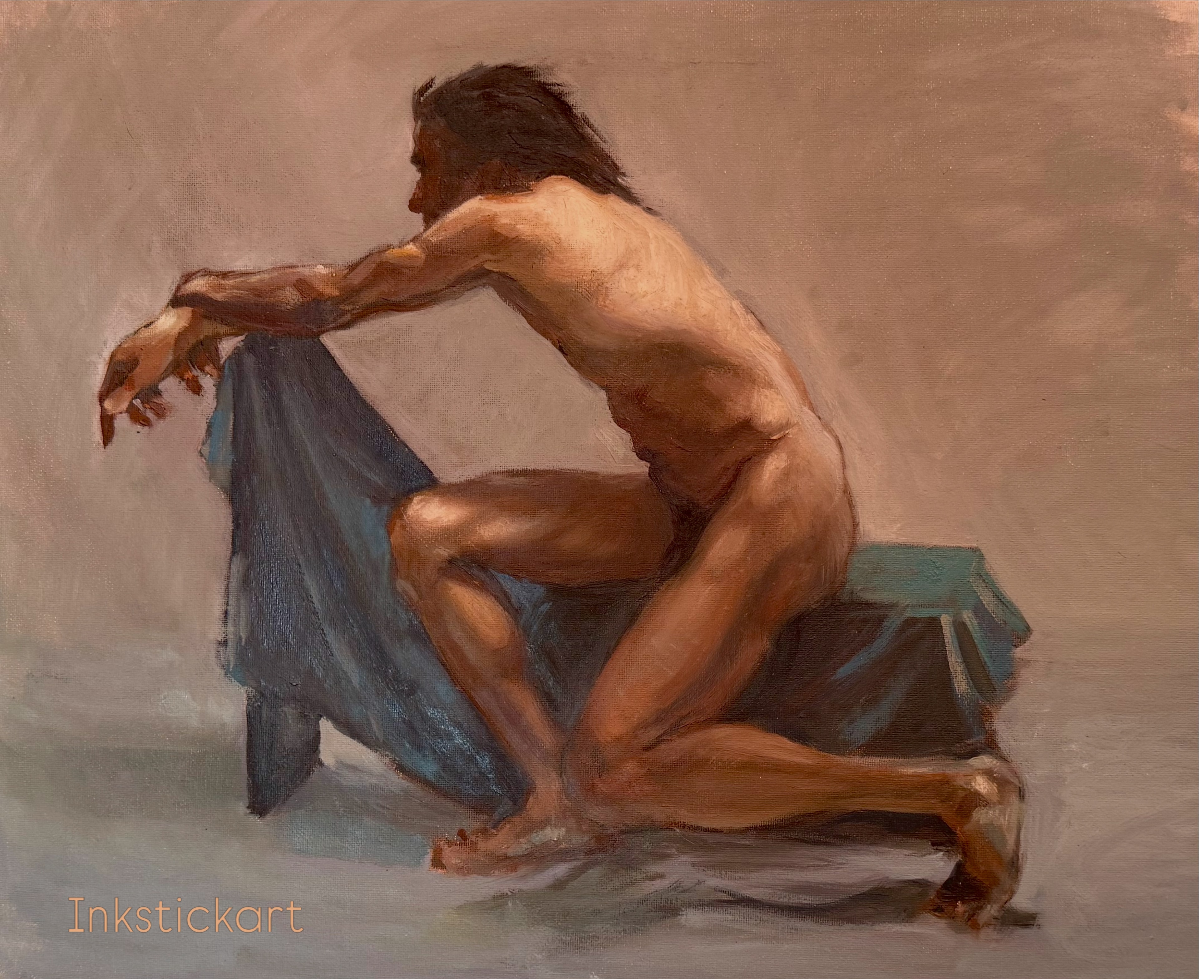 Seated Male with Blue Drape