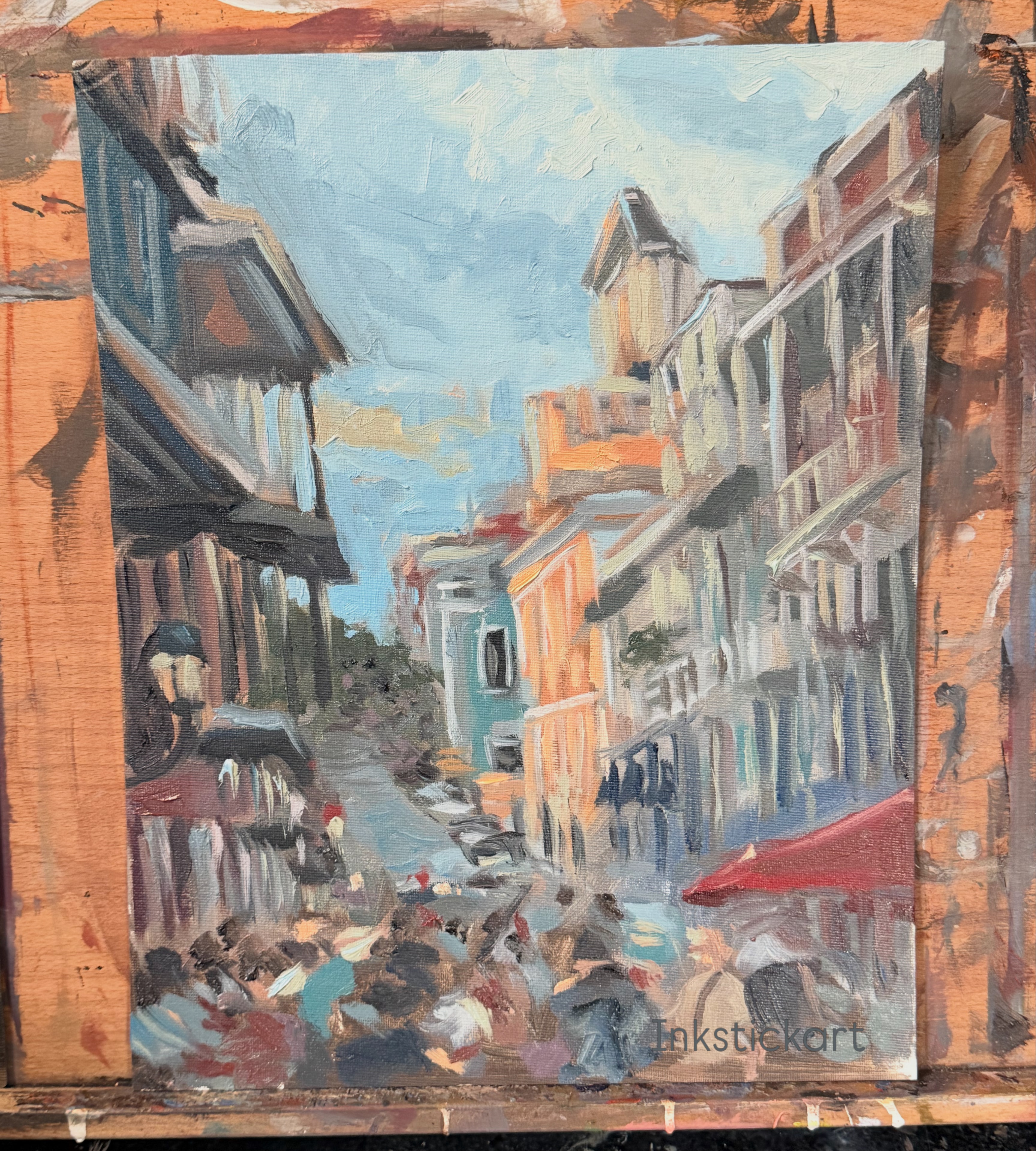 Mediterranean Street Scene — oil painting by Elize McKelvey