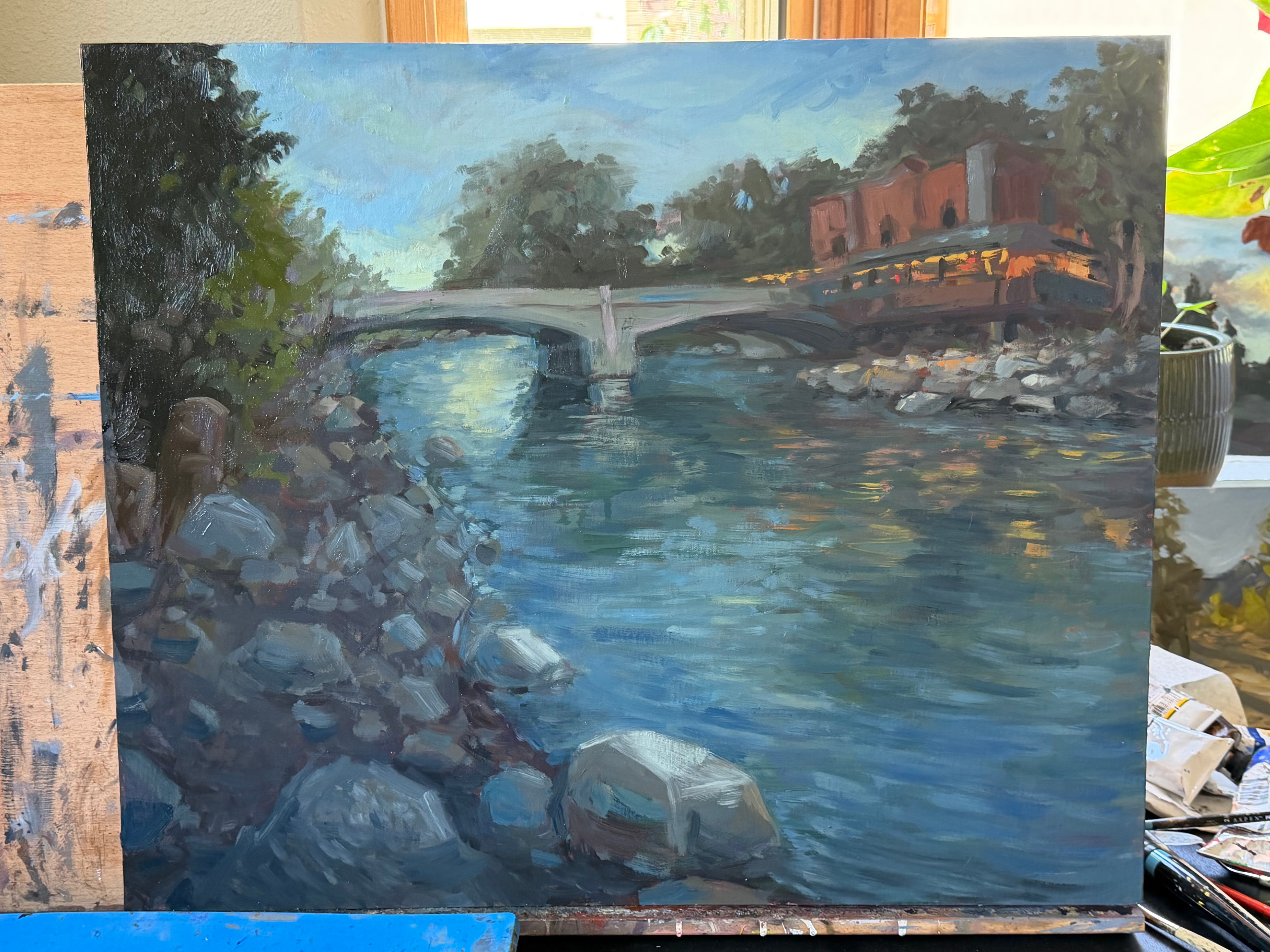 River Bridge, Evening — oil painting by Elize McKelvey